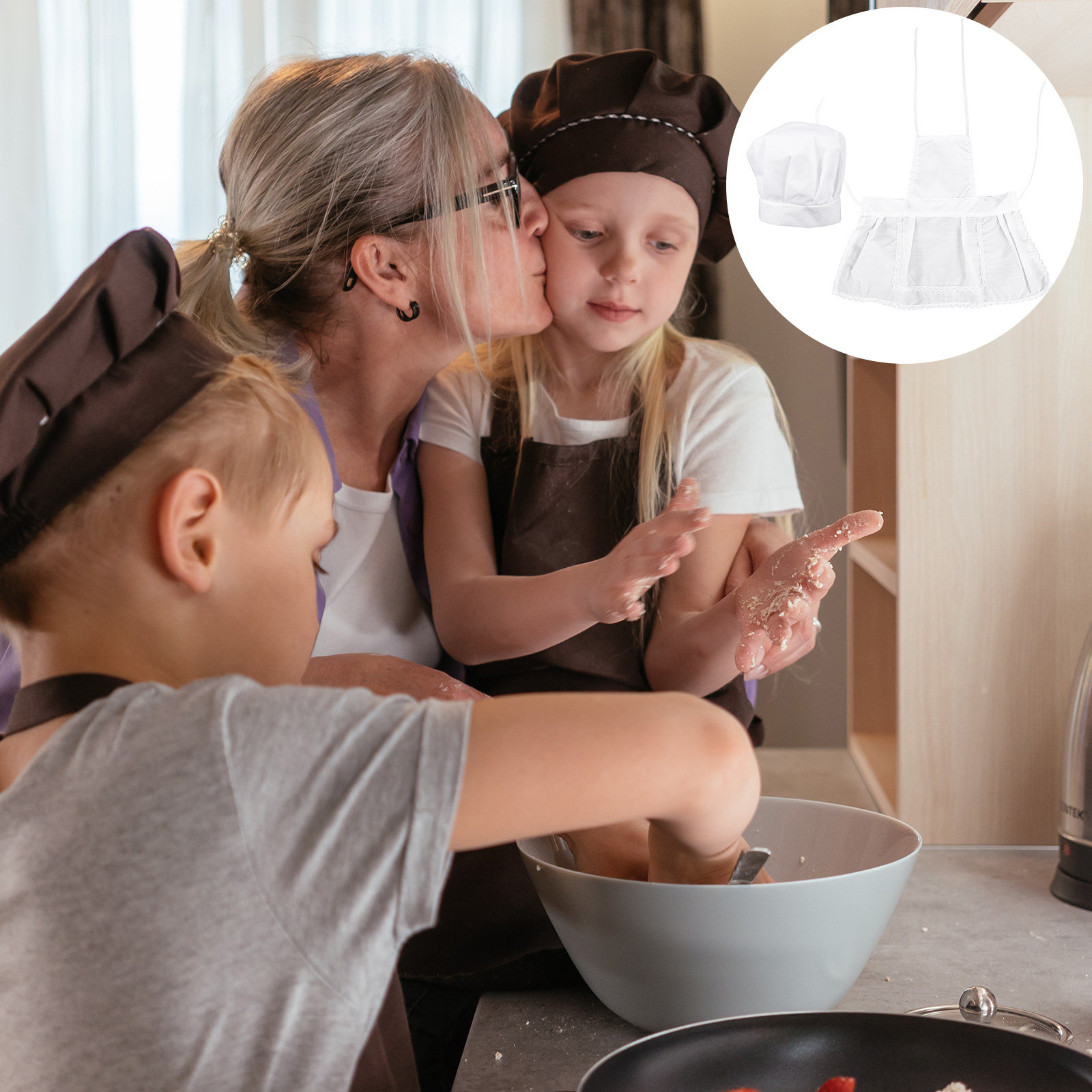 1Set Kids Chef Hat Apron Set K - đánh giá và giá Kitchen Kids Baking Set